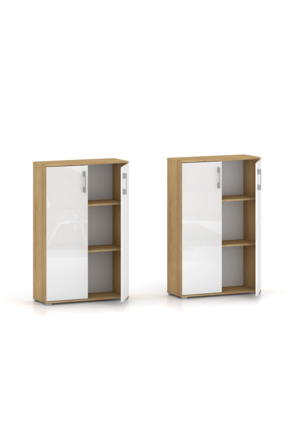 Regał biurowy komoda Pola 2D 110 x 60 cm Hikora Z białymi drzwiami